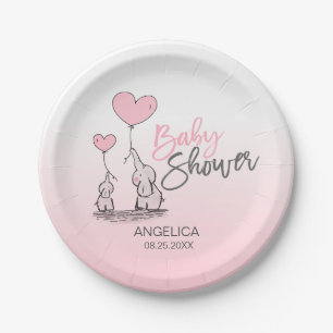 Modern roze grijs blauw ellephant GIRL Baby shower Papieren Bordje
