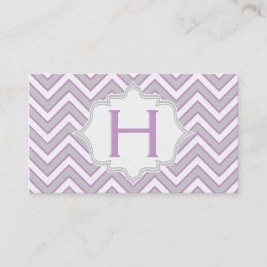 Modern roze, grijs chevron monogram gepersonalisee visitekaartje (Voorkant)