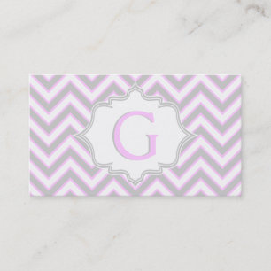Modern roze, grijs chevron monogram gepersonalisee visitekaartje
