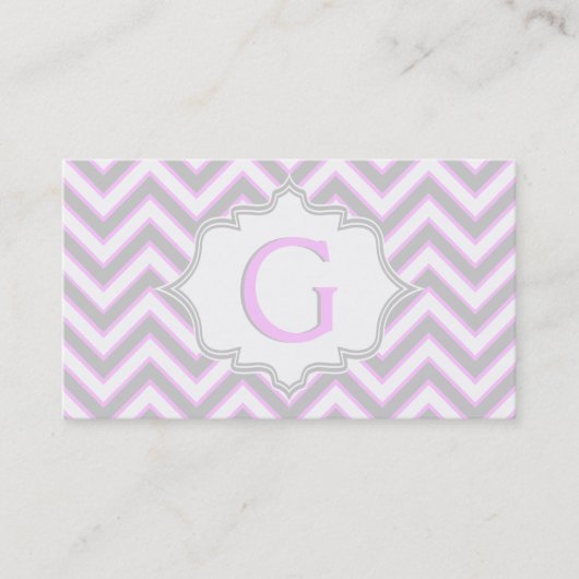 Modern roze, grijs chevron monogram gepersonalisee visitekaartje (Voorkant)