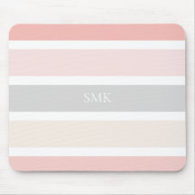 Modern Roze Grijs en Crème Brede Strepen Monogram