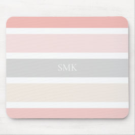 Modern Roze Grijs en Crème Brede Strepen Monogram Muismat