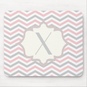 Modern roze, grijs, ivoor chevron patroon op maat muismat