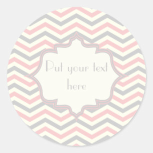 Modern roze, grijs, ivoor chevron patroon op maat ronde sticker