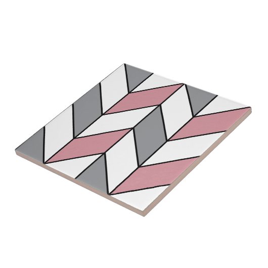 Modern roze grijs visgraat patroon tegeltje (Zijkant)