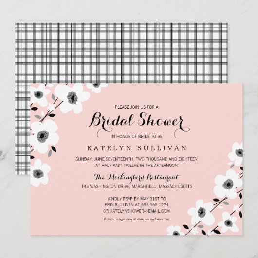 Modern Roze Grijs Zwart Anemoon | Vrijgezellenfees Kaart (Voorkant / Achterkant)