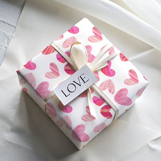 Modern roze grillig hartpatroon cadeaupapier