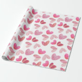 Modern roze grillig hartpatroon cadeaupapier (Uitgerold)