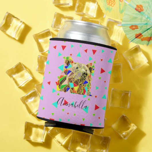 Modern roze grizzly Beer driehoekspatroon Blikjeskoeler (Insitu Zomer)