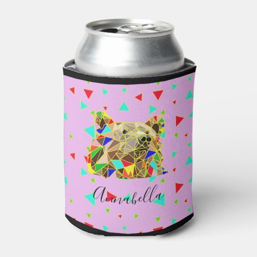 Modern roze grizzly Beer driehoekspatroon Blikjeskoeler (Blikje Voorkant)