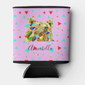 Modern roze grizzly Beer driehoekspatroon Blikjeskoeler (Voorkant)