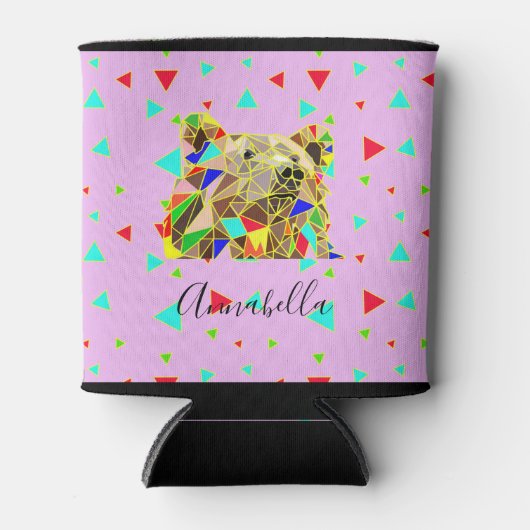 Modern roze grizzly Beer driehoekspatroon Blikjeskoeler (Voorkant)