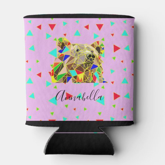 Modern roze grizzly Beer driehoekspatroon Blikjeskoeler (Achterkant)