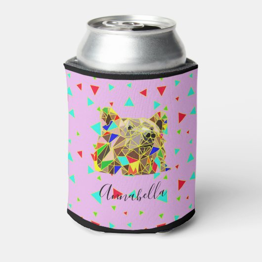 Modern roze grizzly Beer driehoekspatroon Blikjeskoeler (Blikje Achterkant)
