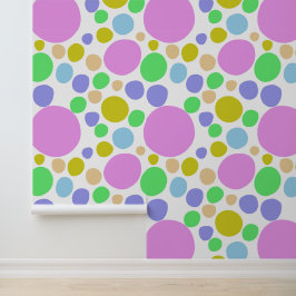Modern, roze, groen, blauw en geel funky dotty behang