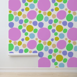 Modern, roze, groen, blauw en geel funky dotty behang