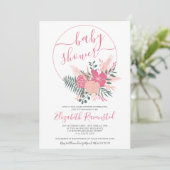 Modern roze groen bloemenboeket lettertype baby sh kaart (Staand voorkant)