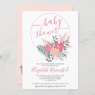 Modern roze groen bloemetje baby shower kaart