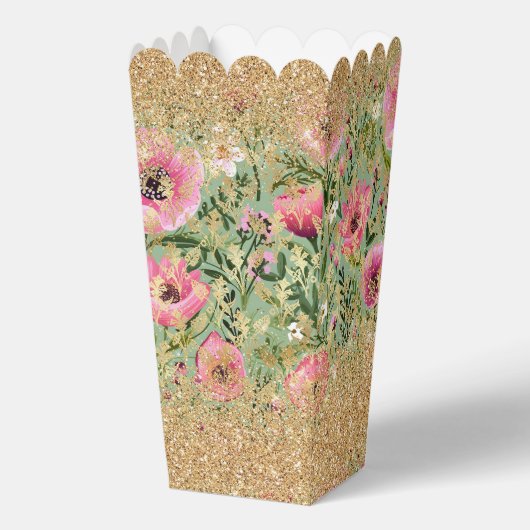 Modern roze groen bloemig chique gouden glitter bedankdoosjes (Voorkant)