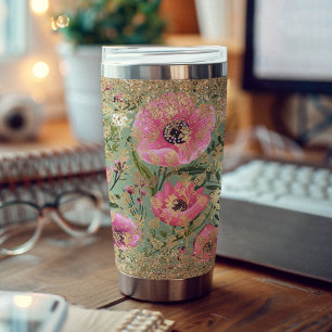 Modern roze groen bloemig chique gouden glitter el geïsoleerde drinkbeker