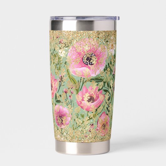 Modern roze groen bloemig chique gouden glitter el geïsoleerde drinkbeker (Links)