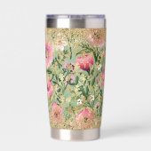 Modern roze groen bloemig chique gouden glitter el geïsoleerde drinkbeker (Achterkant)