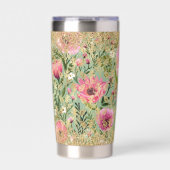 Modern roze groen bloemig chique gouden glitter el geïsoleerde drinkbeker (Voorkant)