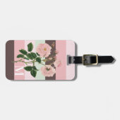 Modern Roze Groen Bruin Gestreept Bloemmonogram Bagagelabel (Voorkant horizontaal)