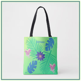 Modern roze groen en Paars tropisch Tote Bag