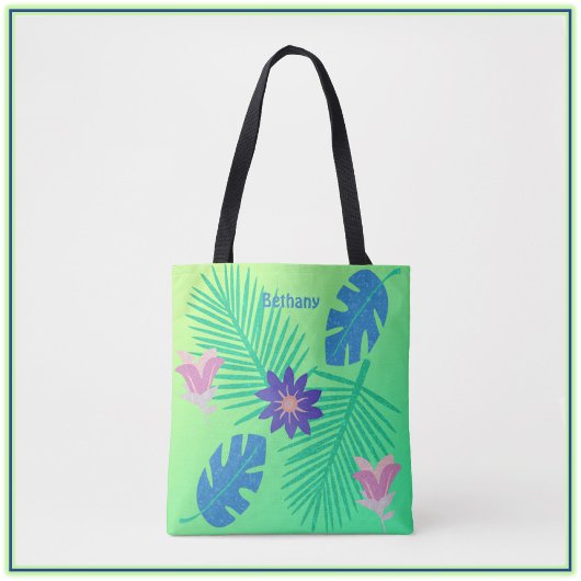 Modern roze groen en Paars tropisch Tote Bag