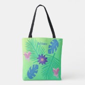 Modern roze groen en Paars tropisch Tote Bag (Achterkant)