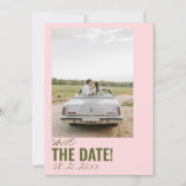 Modern roze groen grillige unieke foto bruiloft save the date (Voorkant)