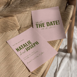 Modern roze groen grillige unieke leuke bruiloft save the date