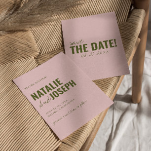 Modern roze groen grillige unieke leuke bruiloft save the date
