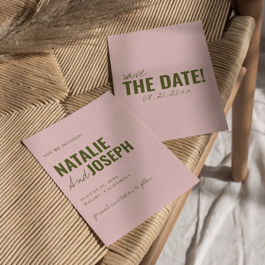 Modern roze groen grillige unieke leuke bruiloft save the date