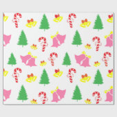 Modern roze groen kerstpatroon cadeaupapier (Vlak)