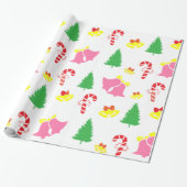 Modern roze groen kerstpatroon cadeaupapier (Uitgerold)