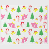 Modern roze groen kerstpatroon cadeaupapier (Vlak)