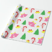 Modern roze groen kerstpatroon cadeaupapier (Uitgerold)