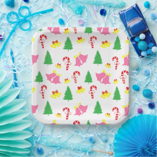 Modern roze groen kerstpatroon papieren bordje (Feest)