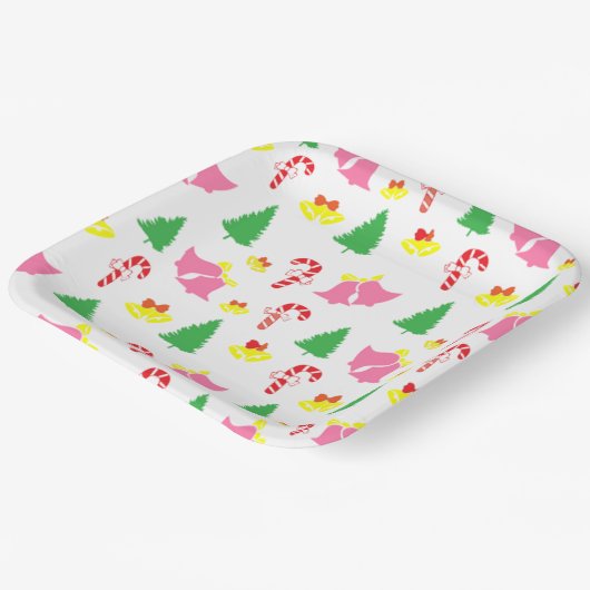 Modern roze groen kerstpatroon papieren bordje (Gebogen)
