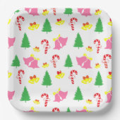 Modern roze groen kerstpatroon papieren bordje (Voorkant)