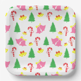 Modern roze groen kerstpatroon papieren bordje