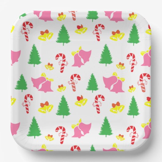 Modern roze groen kerstpatroon papieren bordje (Voorkant)