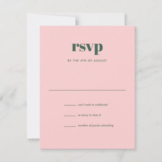 Modern Roze Groen Trendy Mix Match Bruiloft RSVP Kaartje (Voorkant)