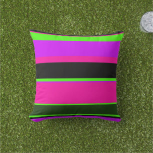 Modern Roze Groen Zwart Neon Stripes Buitenkussen