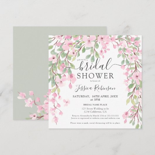 Modern roze groene bloemenbloem waterverf vrijgeze kaart (Voorkant / Achterkant)