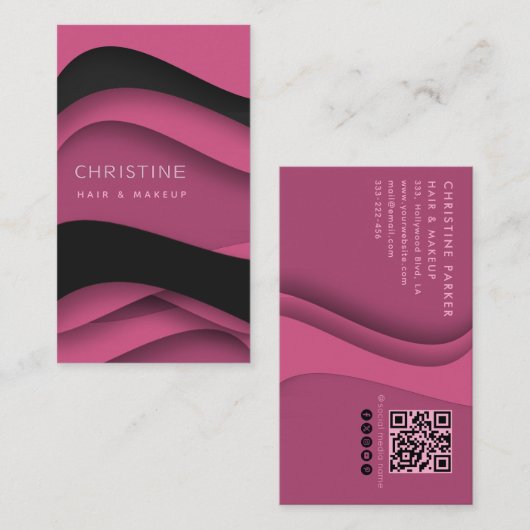 Modern roze haar & schoonheid Qr code Visitekaartje (Voorkant / Achterkant)