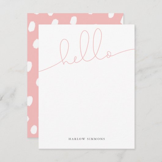 Modern roze HALLO script Notitiekaartje (Voorkant / Achterkant)