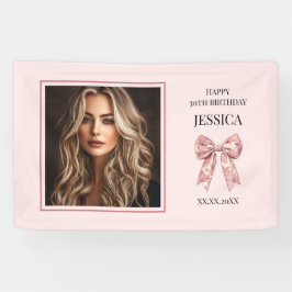 Modern roze Happy 30th Birthday Foto Dertig Bow Spandoek